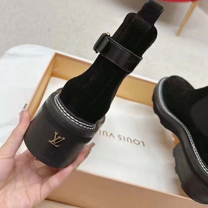 Louis Vuitton Women Shoes LV Beaubourg Ankle Boot Black Suede Calf Leather