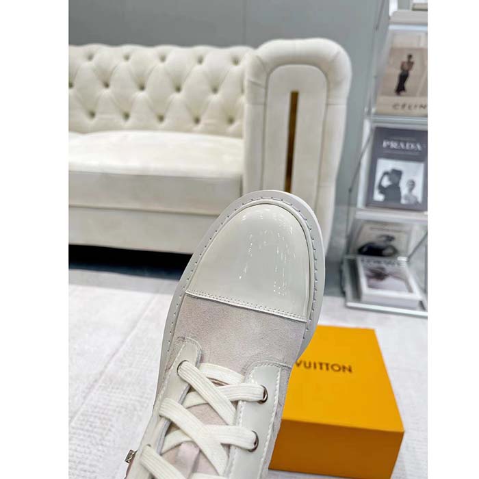 Louis Vuitton Women Territory Flat Ranger Beige Monogram-Debossed Suede Calf Leather Side Zip
