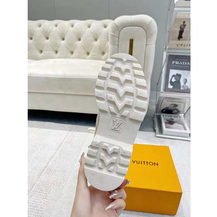 Louis Vuitton Women Territory Flat Ranger Beige Monogram-Debossed Suede Calf Leather Side Zip