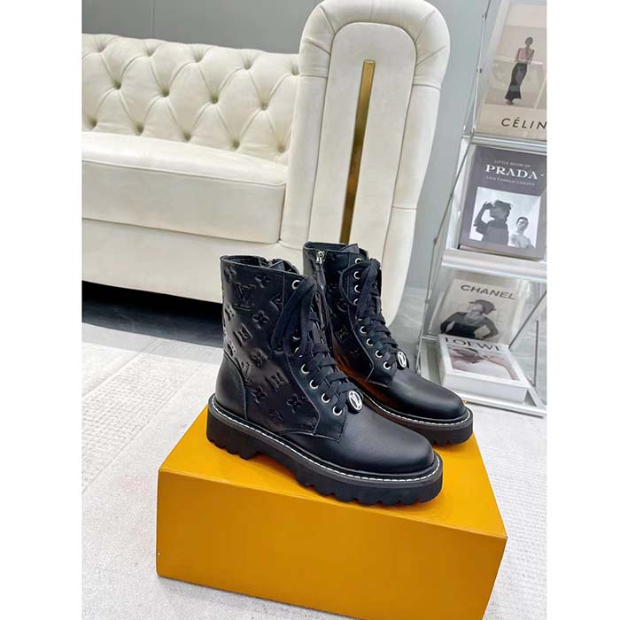 Louis Vuitton Women Territory Flat Ranger Black Monogram-Debossed Calf Leather Side Zip
