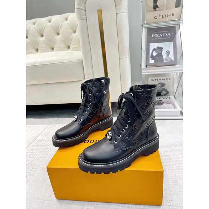 Louis Vuitton Women Territory Flat Ranger Black Monogram-Debossed Calf Leather Side Zip