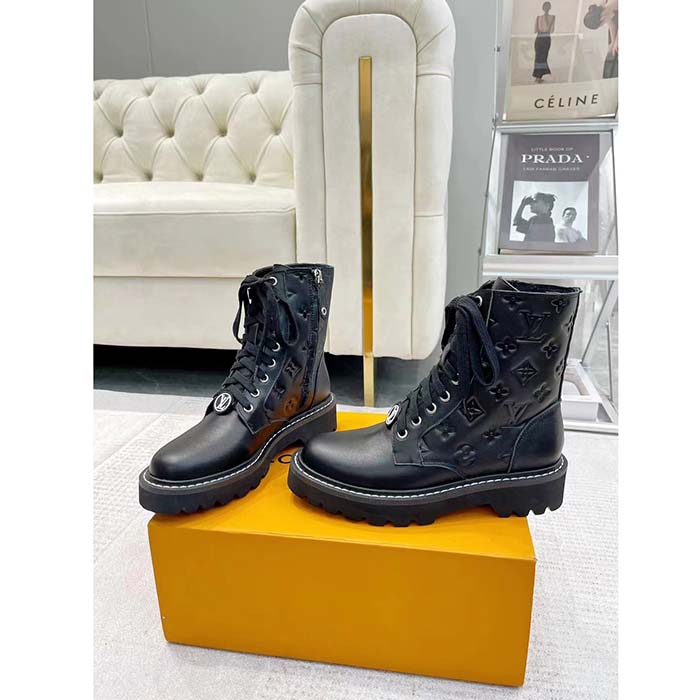 Louis Vuitton Women Territory Flat Ranger Black Monogram-Debossed Calf Leather Side Zip