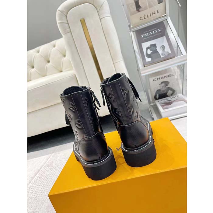 Louis Vuitton Women Territory Flat Ranger Black Monogram-Debossed Calf Leather Side Zip