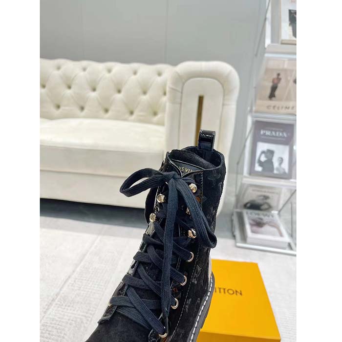 Louis Vuitton Women Territory Flat Ranger Black Monogram-Debossed Suede Calf Leather Side Zip