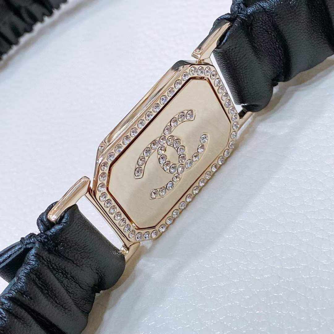 Chanel CC Women Belt Black Lambskin Gold-Tone Metal Strass