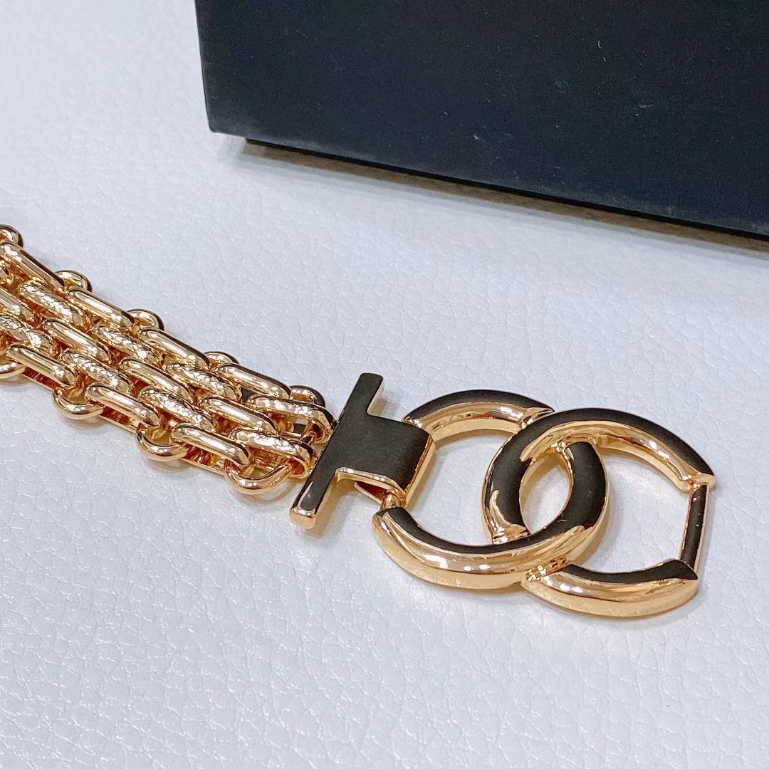 Chanel Women CC Chain Belt Lambskin Leather Gold-Tone Metal Strass Black