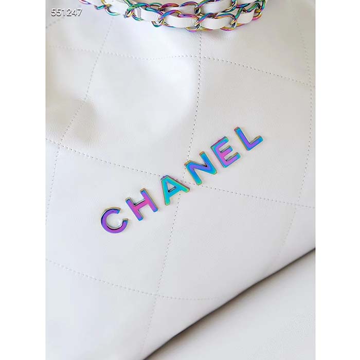 Chanel Women CC Chanel 22 Small Handbag Shiny Calfskin Rainbow Metal White