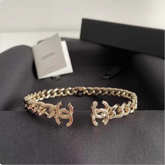 Chanel Women CC Choker Necklace Gold Tone Metal