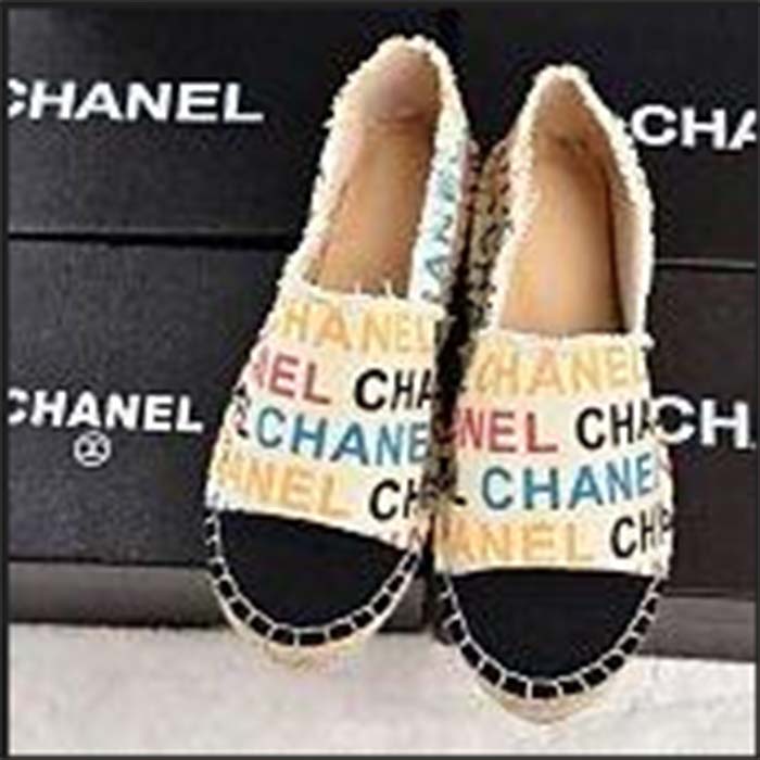 Chanel Women CC Espadrilles Colourful Chanel Logo Gold Tone Metal
