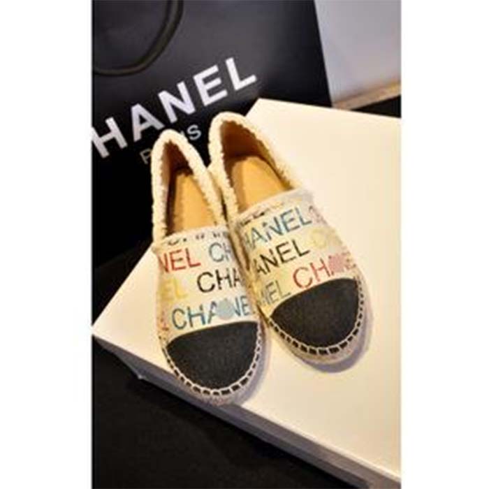 Chanel Women CC Espadrilles Colourful Chanel Logo Gold Tone Metal