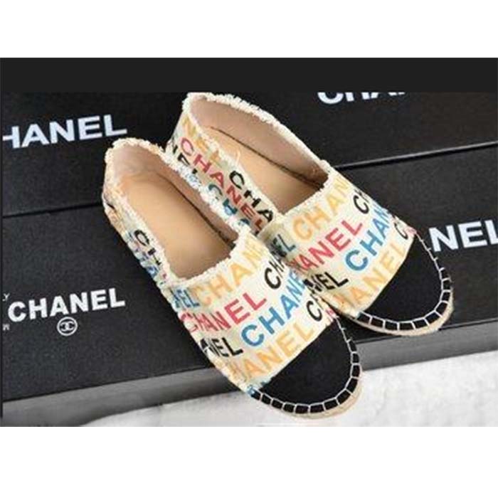 Chanel Women CC Espadrilles Colourful Chanel Logo Gold Tone Metal