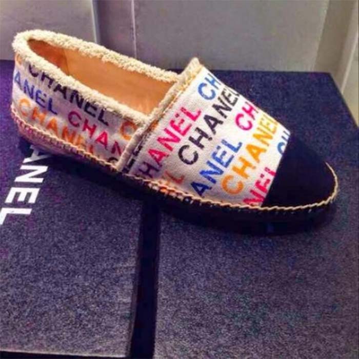 Chanel Women CC Espadrilles Colourful Chanel Logo Gold Tone Metal