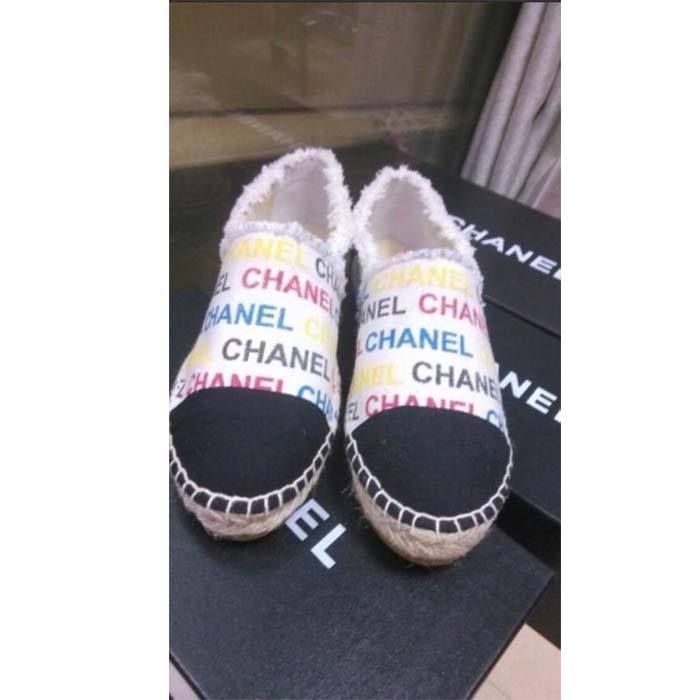 Chanel Women CC Espadrilles Colourful Chanel Logo Gold Tone Metal