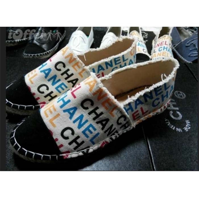 Chanel Women CC Espadrilles Colourful Chanel Logo Gold Tone Metal