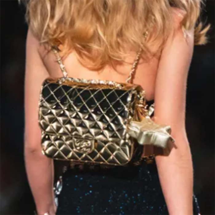 Chanel Women CC Flap Bag Star Coin Purse Mirror Calfskin Metallic Calfskin Gold-Tone Metal Gold