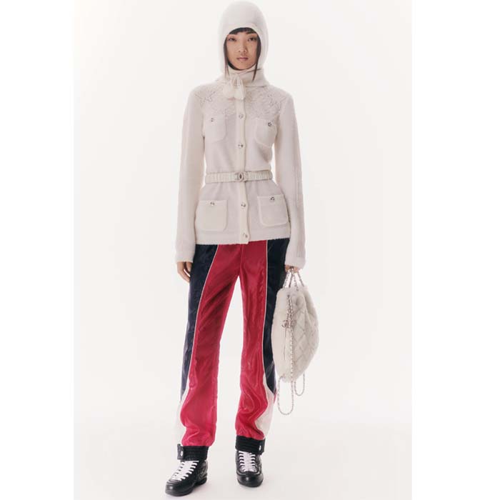 Chanel Women CC Large Backpack Shearling Lambskin Silver-Tone Metal White