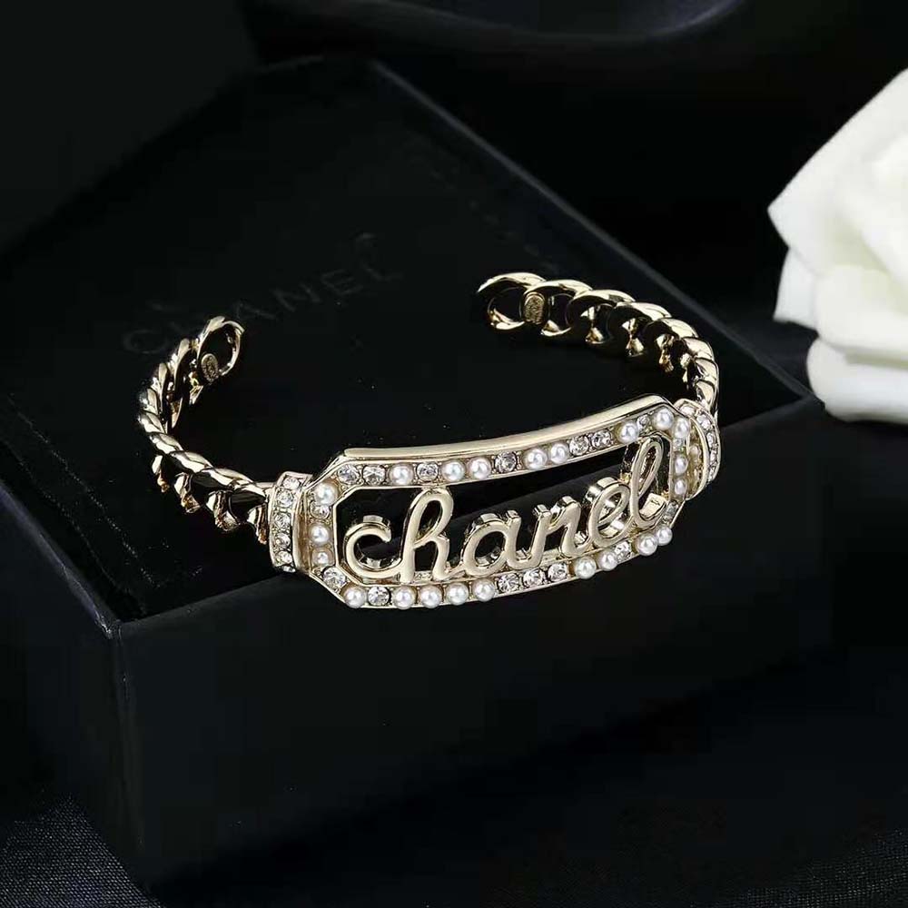 Chanel Women Cuff in Metal Glass Pearls and Strass