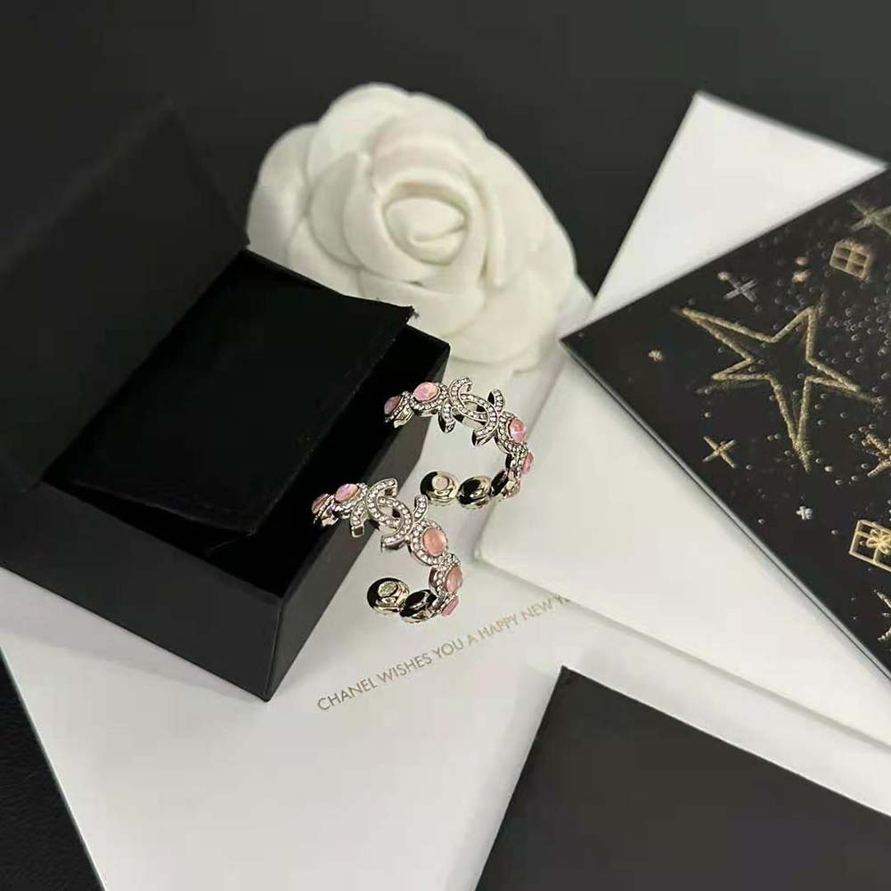 Chanel Women Hoop Earrings in Metal and Strass