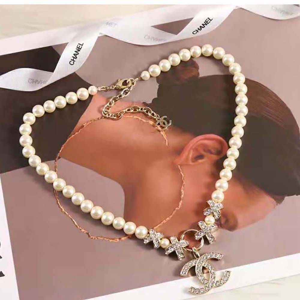 Chanel Women Pendant Earrings in Metal Glass Pearls & Strass