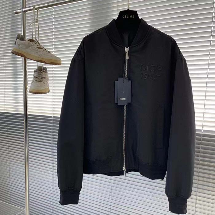 Dior Men CD Bomber Jacket Black Ottoman Cotton Blend Piped Side Pockets Ribbed Cuffs Hem