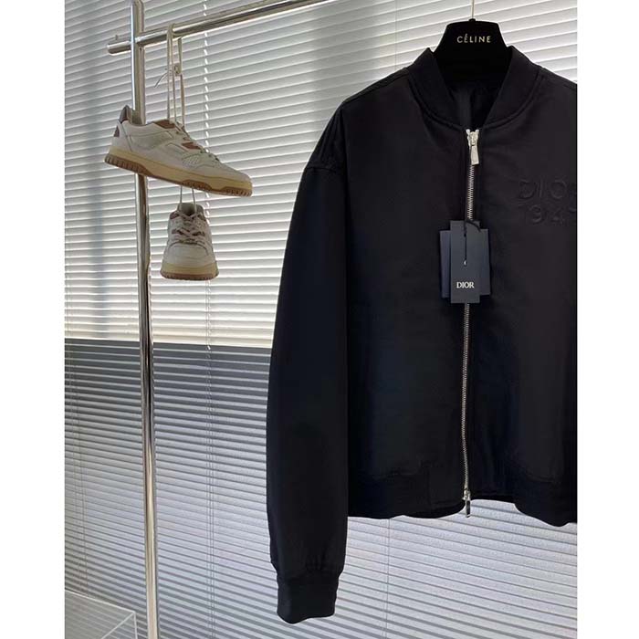 Dior Men CD Bomber Jacket Black Ottoman Cotton Blend Piped Side Pockets Ribbed Cuffs Hem