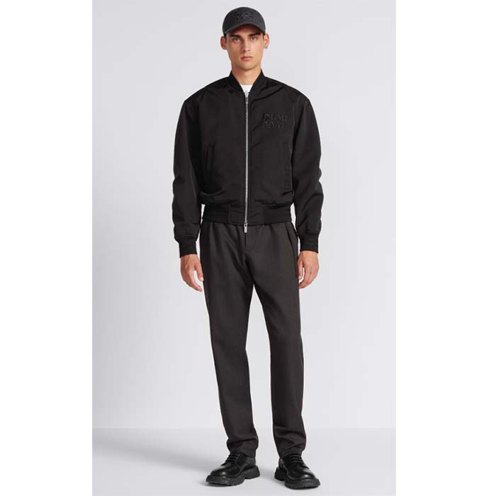 Dior Men CD Bomber Jacket Black Ottoman Cotton Blend Piped Side Pockets Ribbed Cuffs Hem