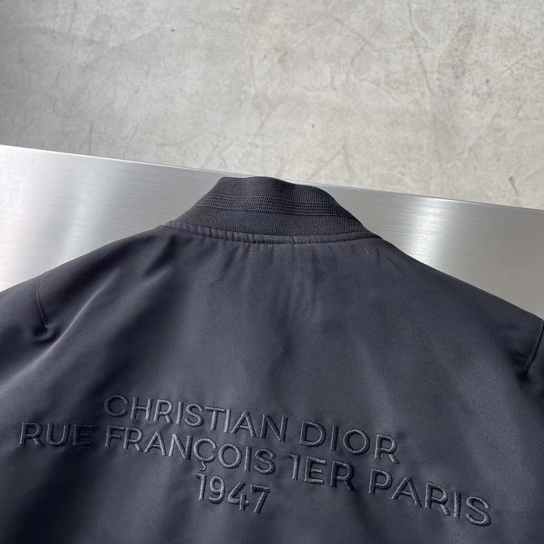 Dior Men CD Bomber Jacket Black Ottoman Cotton Blend Piped Side Pockets Ribbed Cuffs Hem