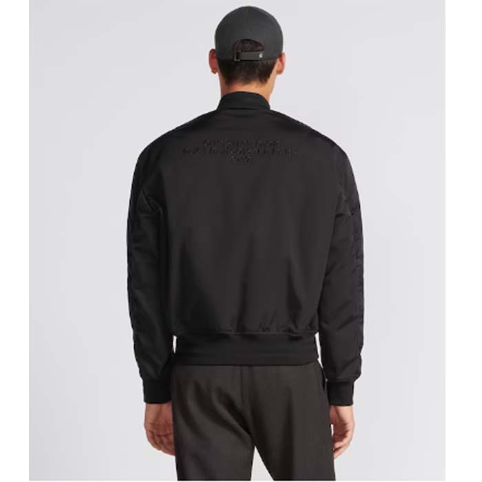 Dior Men CD Bomber Jacket Black Ottoman Cotton Blend Piped Side Pockets Ribbed Cuffs Hem