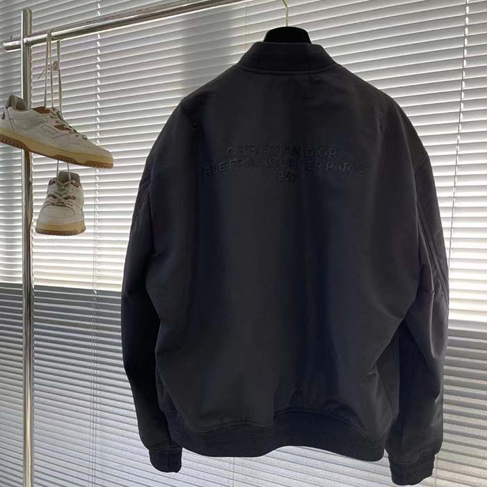 Dior Men CD Bomber Jacket Black Ottoman Cotton Blend Piped Side Pockets Ribbed Cuffs Hem