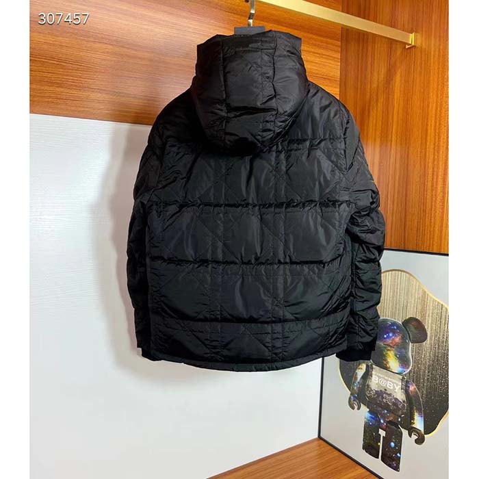 Dior Men CD Cannage Hooded Down Jacket Black Technical Fabric Drawstring Ribbed Cuffs