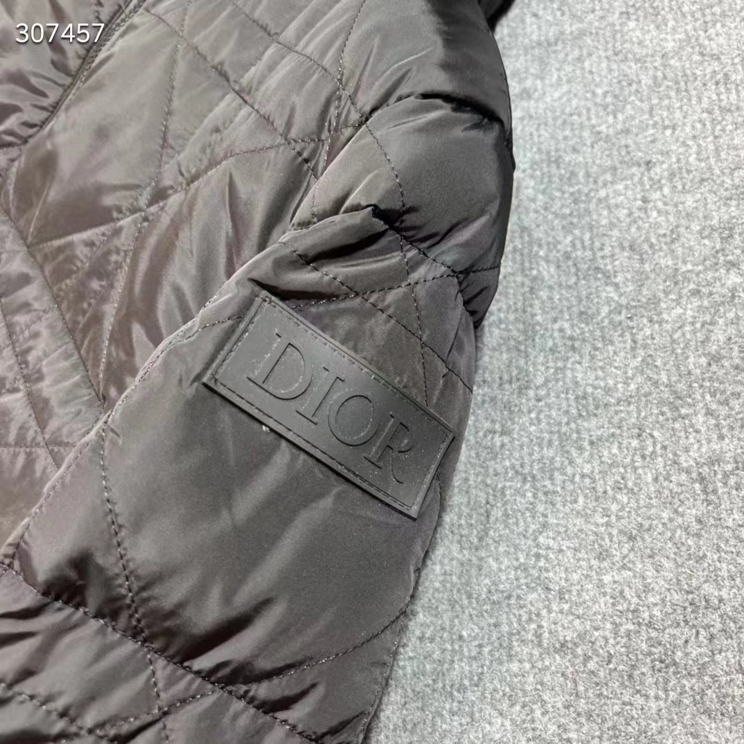 Dior Men CD Cannage Hooded Down Jacket Black Technical Fabric Drawstring Ribbed Cuffs