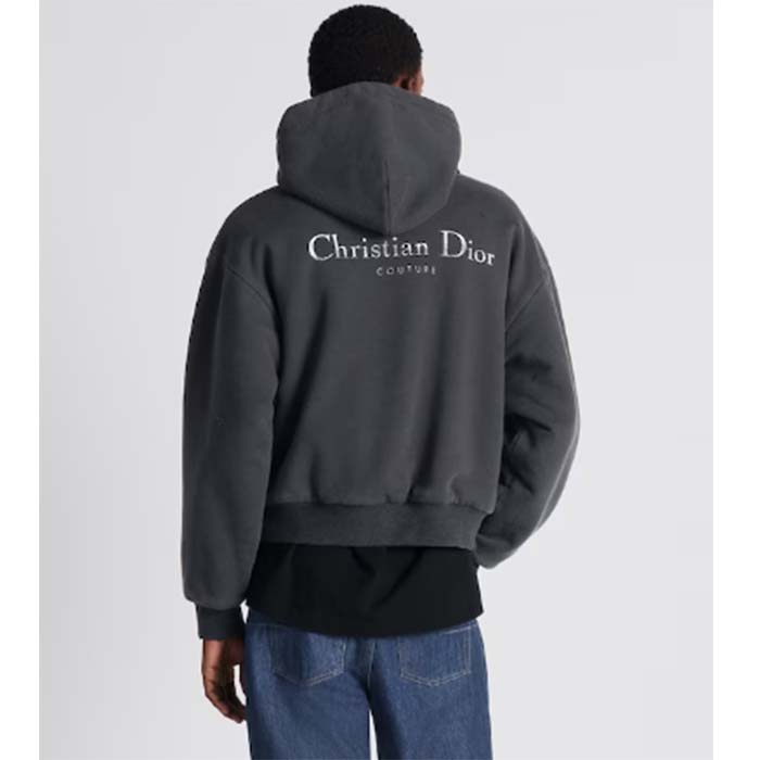 Dior Men CD Christian Dior Couture Hooded Sweatshirt Black Cotton Fleece Dévoré Effect