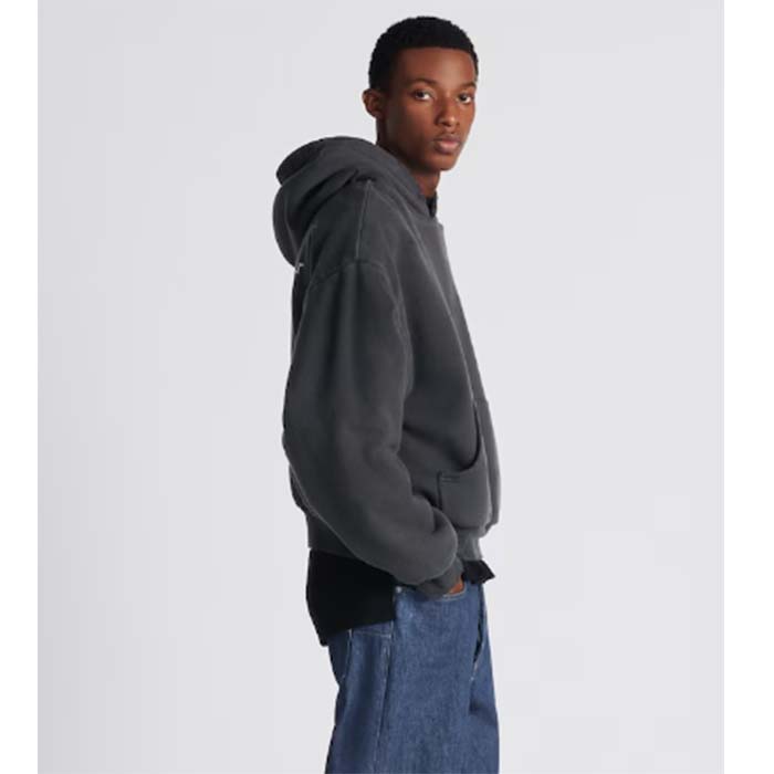 Dior Men CD Christian Dior Couture Hooded Sweatshirt Black Cotton Fleece Dévoré Effect