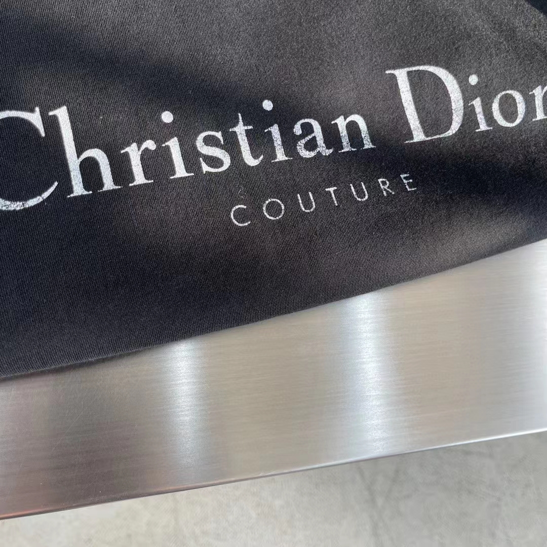 Dior Women CD Christian Dior Couture Hooded Sweatshirt Black Cotton Fleece Dévoré Effect