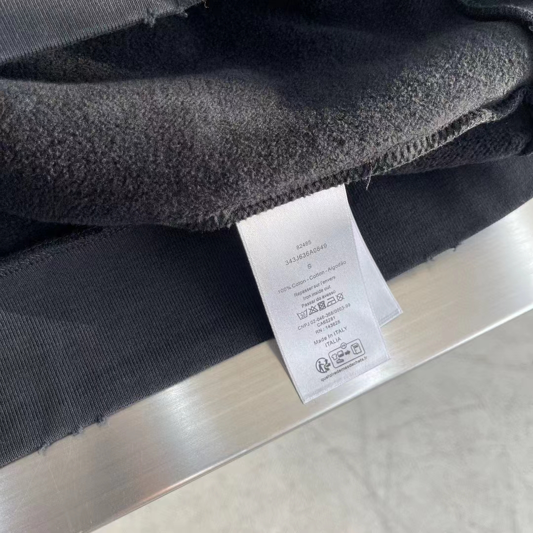 Dior Women CD Christian Dior Couture Hooded Sweatshirt Black Cotton Fleece Dévoré Effect