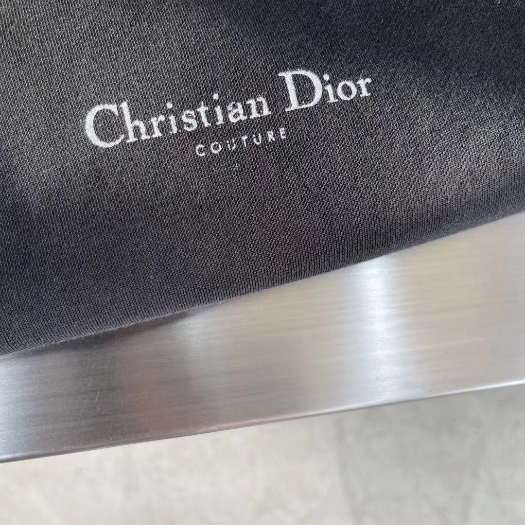 Dior Women CD Christian Dior Couture Hooded Sweatshirt Black Cotton Fleece Dévoré Effect