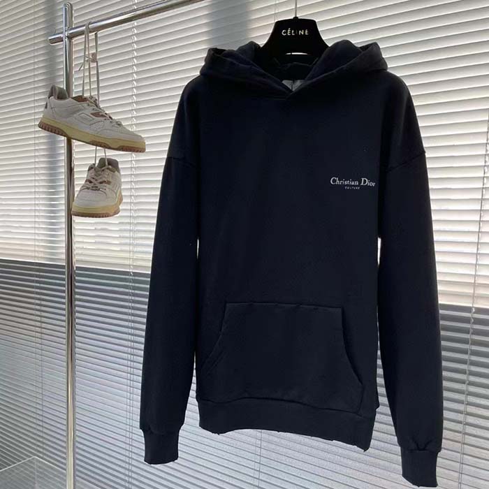 Dior Men CD Christian Dior Couture Hooded Sweatshirt Black Cotton Fleece Dévoré Effect