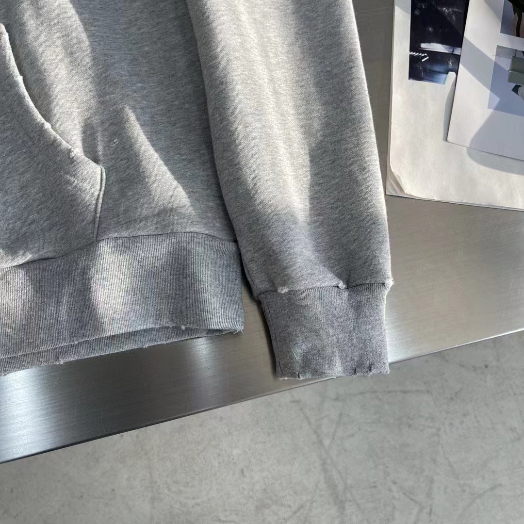 Dior Women CD Christian Dior Couture Hooded Sweatshirt Gray Cotton Fleece Dévoré Effect