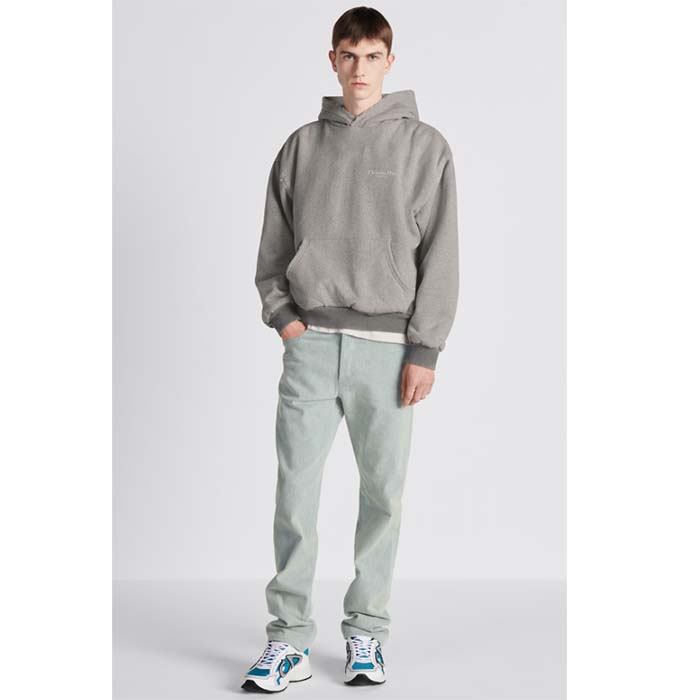 Dior Men CD Christian Dior Couture Hooded Sweatshirt Gray Cotton Fleece Dévoré Effect