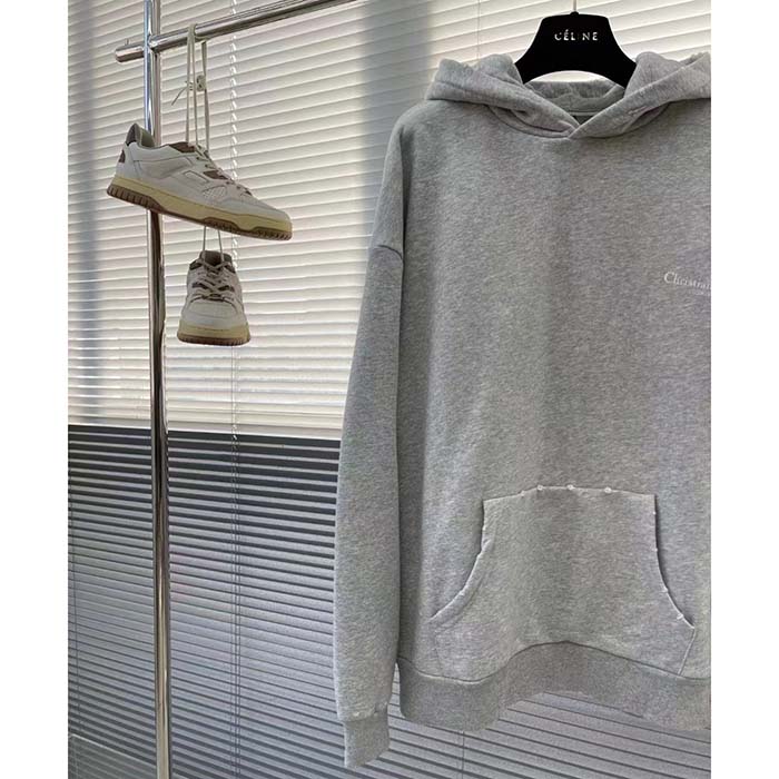 Dior Women CD Christian Dior Couture Hooded Sweatshirt Gray Cotton Fleece Dévoré Effect