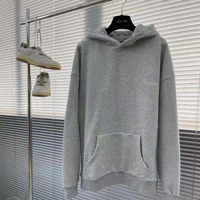 Dior Women CD Christian Dior Couture Hooded Sweatshirt Gray Cotton Fleece Dévoré Effect