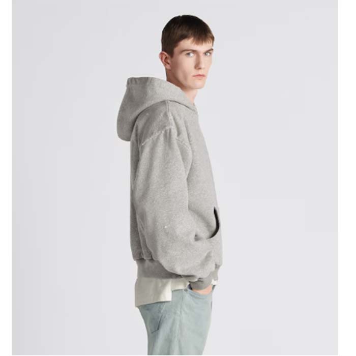 Dior Men CD Christian Dior Couture Hooded Sweatshirt Gray Cotton Fleece Dévoré Effect