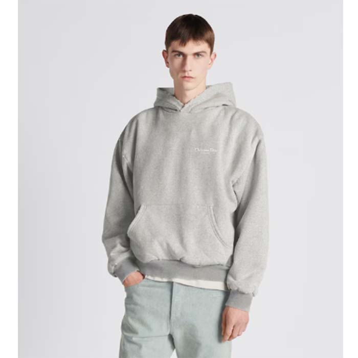 Dior Men CD Christian Dior Couture Hooded Sweatshirt Gray Cotton Fleece Dévoré Effect