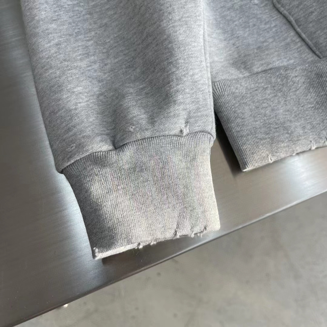 Dior Women CD Christian Dior Couture Hooded Sweatshirt Gray Cotton Fleece Dévoré Effect
