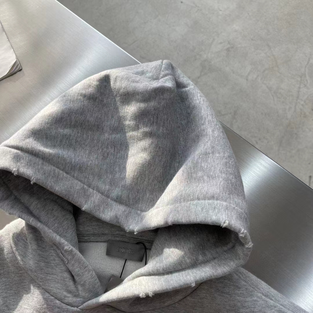 Dior Women CD Christian Dior Couture Hooded Sweatshirt Gray Cotton Fleece Dévoré Effect