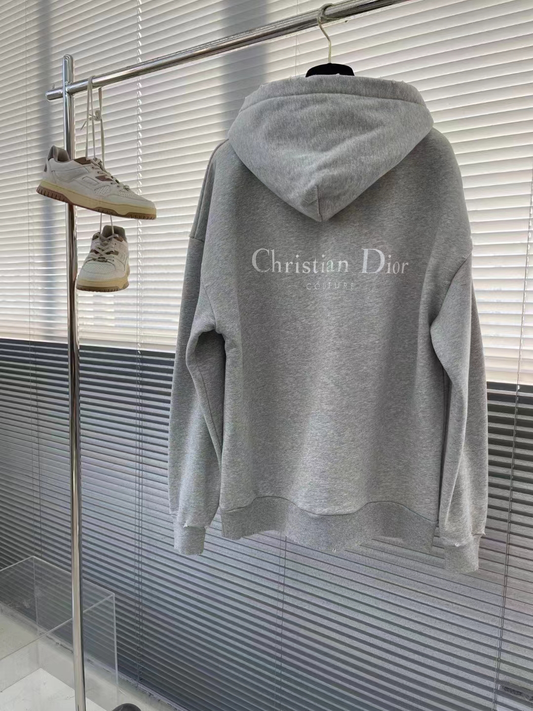 Dior Women CD Christian Dior Couture Hooded Sweatshirt Gray Cotton Fleece Dévoré Effect