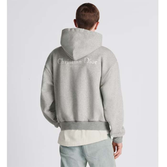Dior Men CD Christian Dior Couture Hooded Sweatshirt Gray Cotton Fleece Dévoré Effect