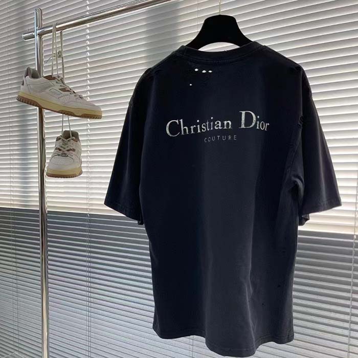 Dior Women CD Christian Dior Couture Relaxed Fit T-Shirt Black Organic Cotton Jersey