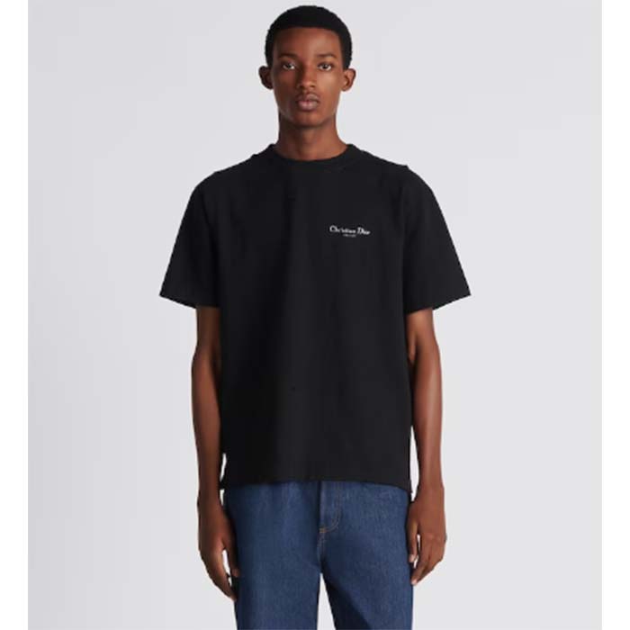 Dior Men CD Christian Dior Couture Relaxed Fit T-Shirt Black Ribbed Crew Neck Organic Cotton