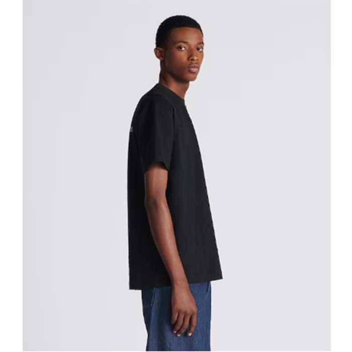 Dior Men CD Christian Dior Couture Relaxed Fit T-Shirt Black Ribbed Crew Neck Organic Cotton